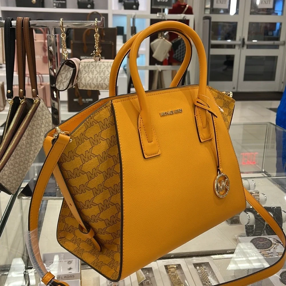 Michael Kors Avril Large Top Zip Satchel Shoulder Bag Honeycomb